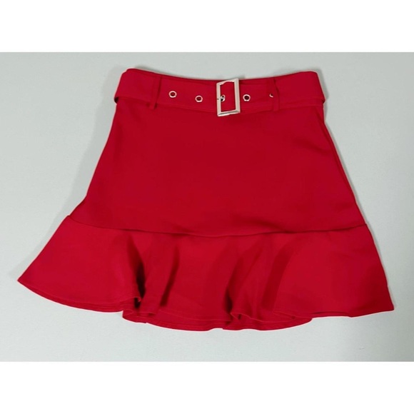 Red Belted High-Waisted Mini Skirt Size S ♥️✨ #belted #mini #skirt #miniskirt - Picture 1 of 3